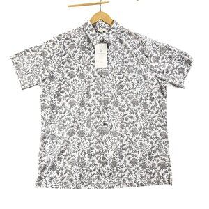 Anokhi Shirt Men's 2XL White Floral Print Short Sleeve Cotton Button Up Fitted